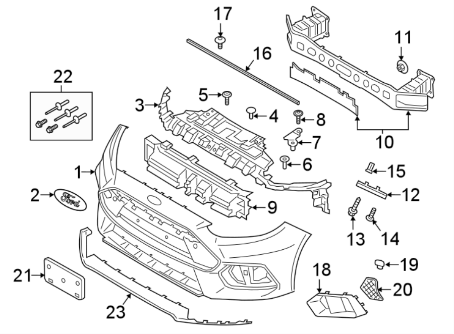 Ford Focus Cover. Bumper. Assembly - front. Pad assembly. Upper. W/rs