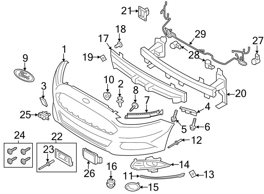 Ford Fusion Bumper Impact Bar. 201316, w/o tow hook. FRONT, GRILLE