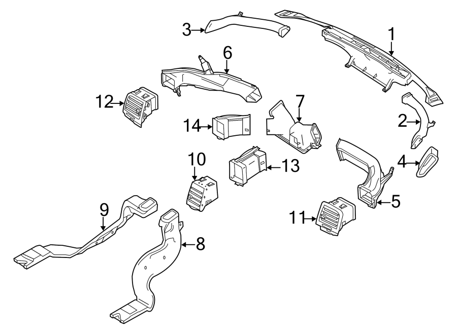 Lincoln MKZ Instrument Panel Air Duct. 2010-12. Vent, Left, DUCTS, Body ...