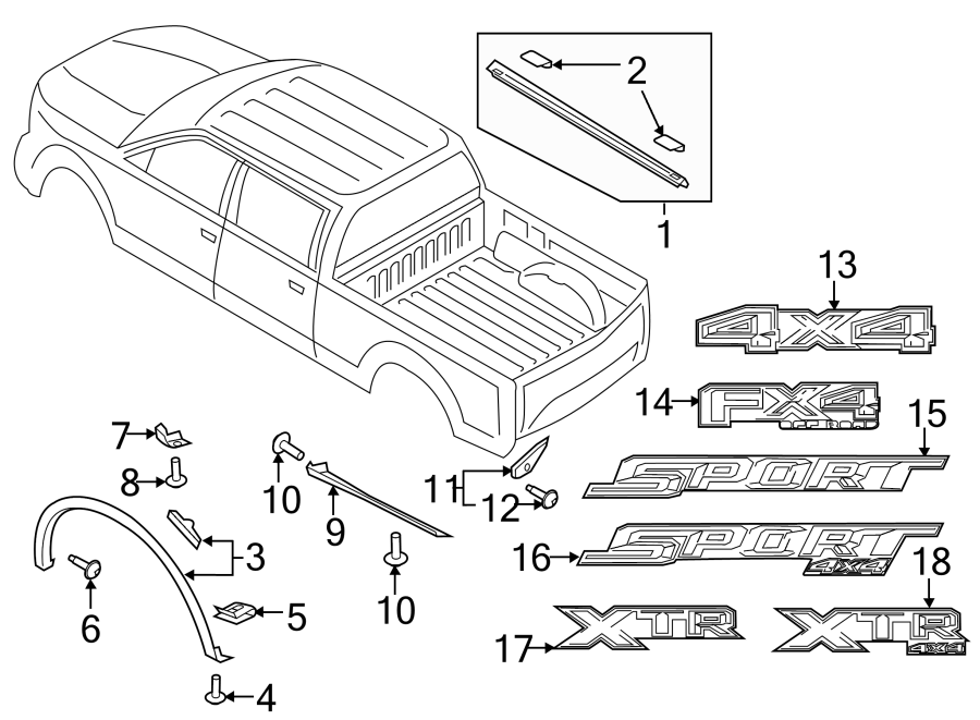 Ford F-150 Truck Bed Molding (Rear, Upper, Lower). 5.5 FOOT BOX, BODY ...